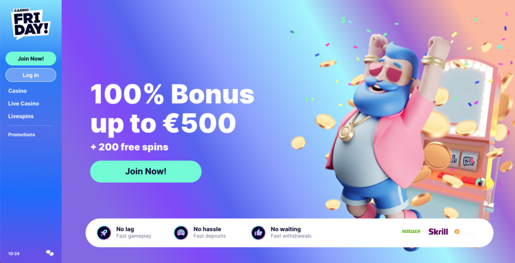 100% bonus upp till €500 hos casionfriday